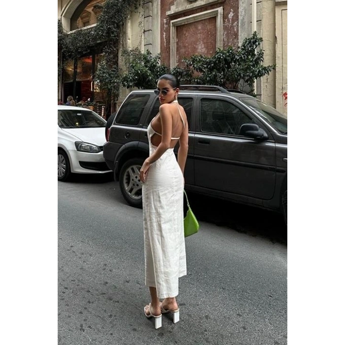 Trisha Sırt Dekolteli Keten Elbise 249620 EBİSE