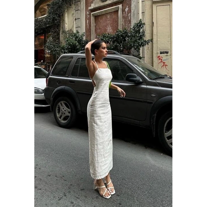 Trisha Sırt Dekolteli Keten Elbise 249620 EBİSE