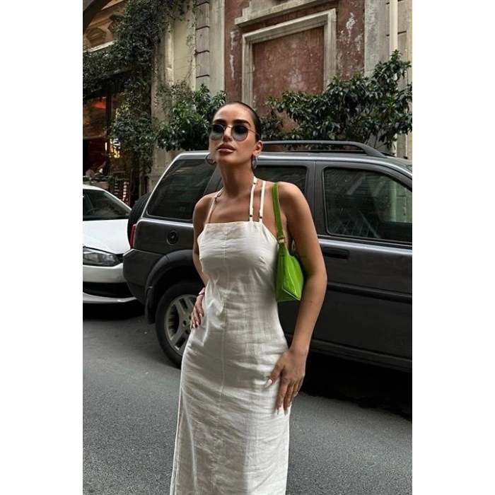 Trisha Sırt Dekolteli Keten Elbise 249620 EBİSE