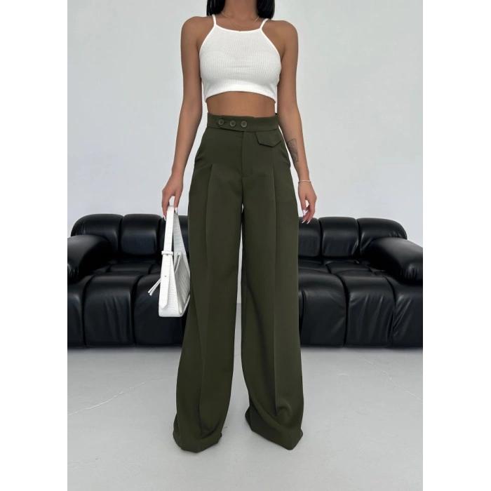 Üç Düğme Detayli Palazzo Pantolon