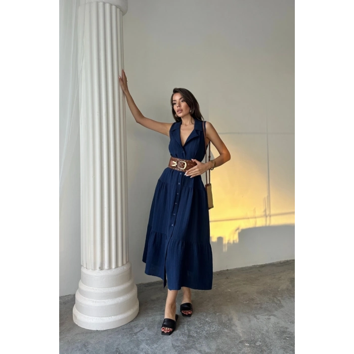 ÜLİN ELBİE GÖLEK YAKA KOLUZ ÖNDEN DÜĞELİ  Lacivert