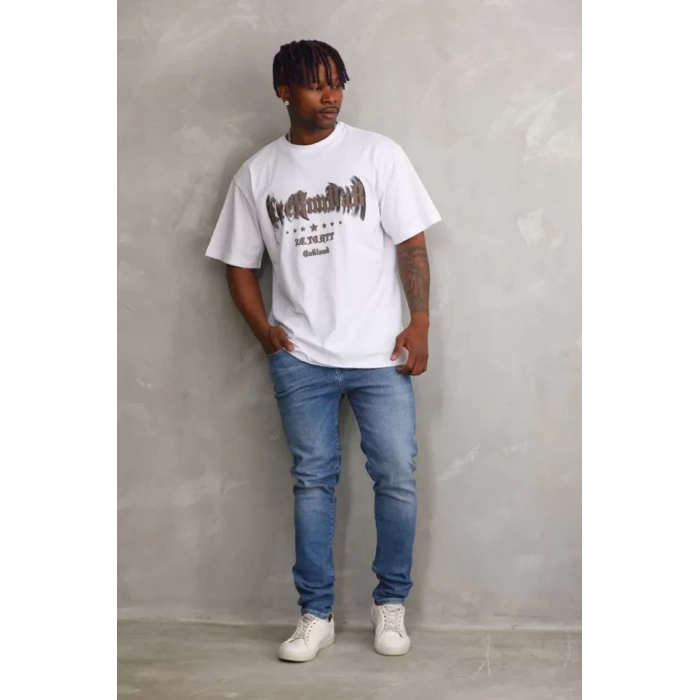 Unisex Baskılı Oversize Thirt  Beyaz