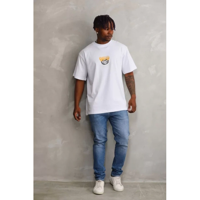 Unisex Baskılı Oversize Thirt  Beyaz