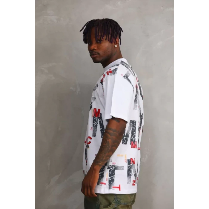 Unisex Baskılı Oversize Thirt  Beyaz