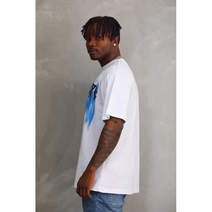 Unisex Baskılı Oversize Thirt  Beyaz