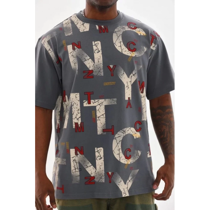 Unisex Baskılı Oversize Thirt  Füme