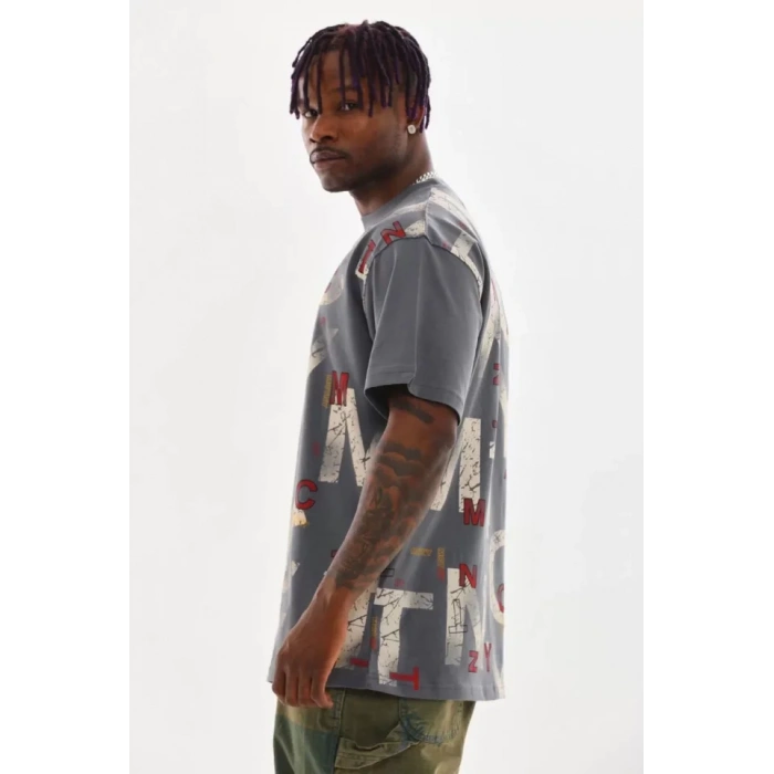 Unisex Baskılı Oversize Thirt  Füme