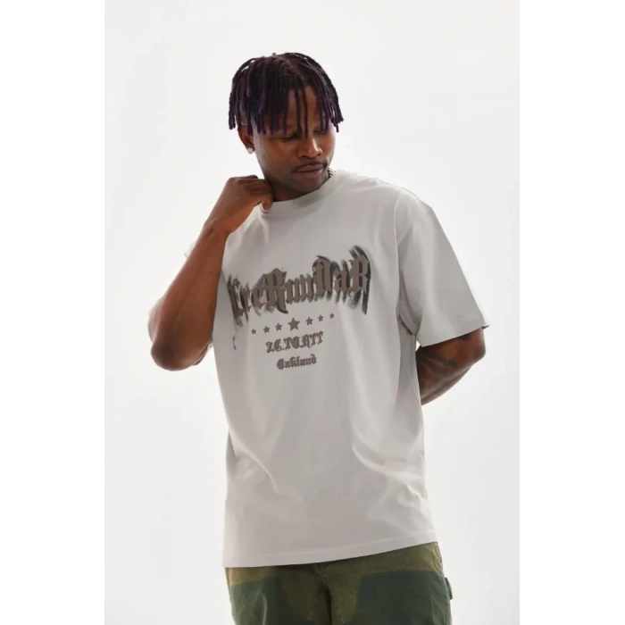 Unisex Baskılı Oversize Thirt  Gri