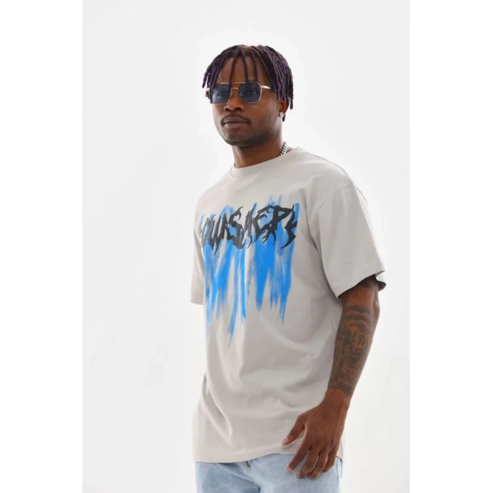 Unisex Baskılı Oversize Thirt  Gri