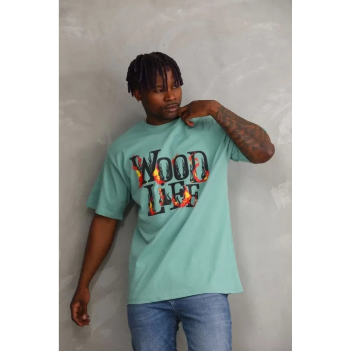 Unisex Baskılı Oversize Thirt  int Yeşili