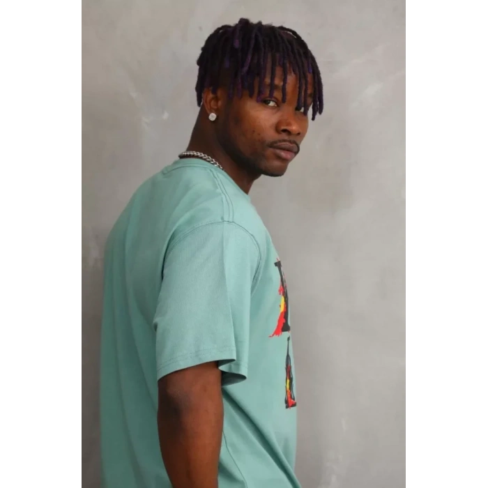 Unisex Baskılı Oversize Thirt  int Yeşili