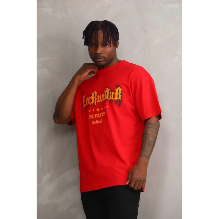 Unisex Baskılı Oversize Thirt  Kırmızı