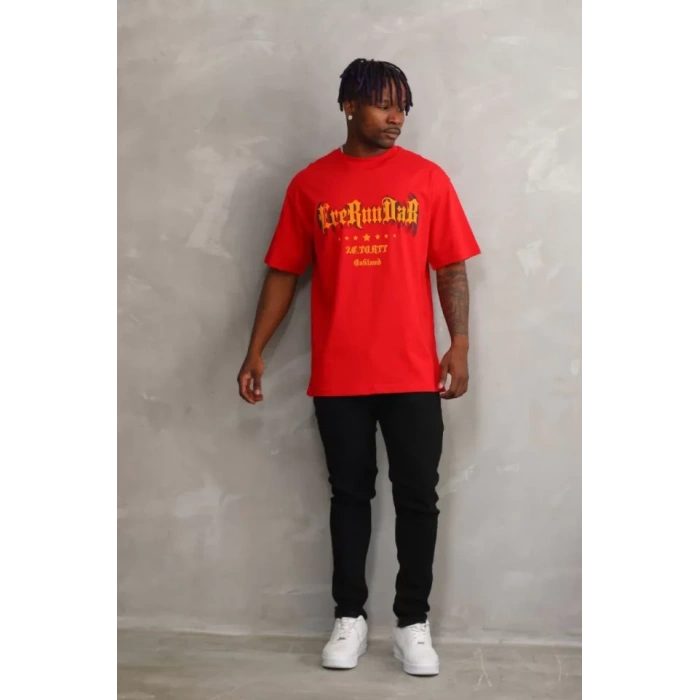 Unisex Baskılı Oversize Thirt  Kırmızı