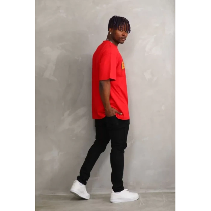 Unisex Baskılı Oversize Thirt  Kırmızı