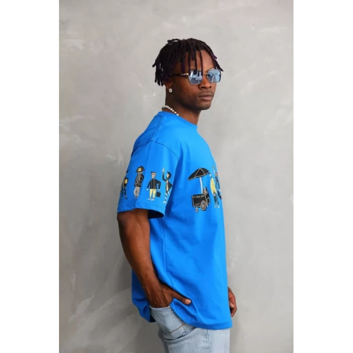 Unisex Bisiklet Yaka Baskılı Oversize Thirt  avi