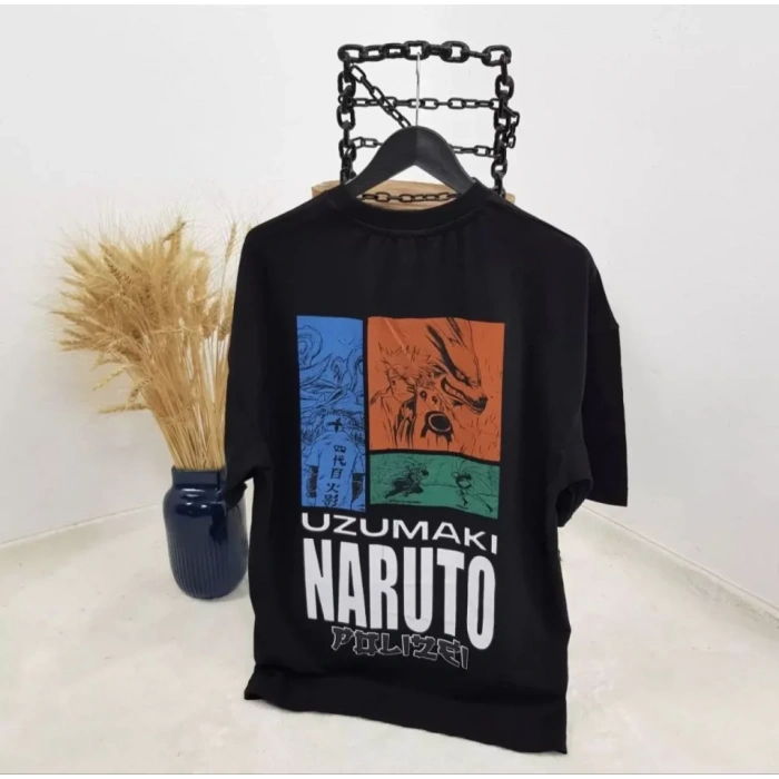 Unisex Bisiklet Yaka Baskılı Oversize Thirt  iyah