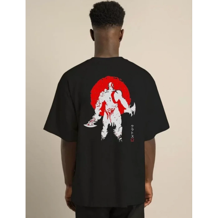 Unisex Bisiklet Yaka Baskılı Oversize Thirt  iyah