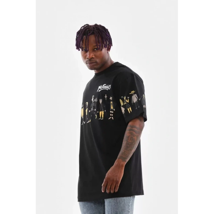 Unisex Bisiklet Yaka Baskılı Oversize Thirt  iyah