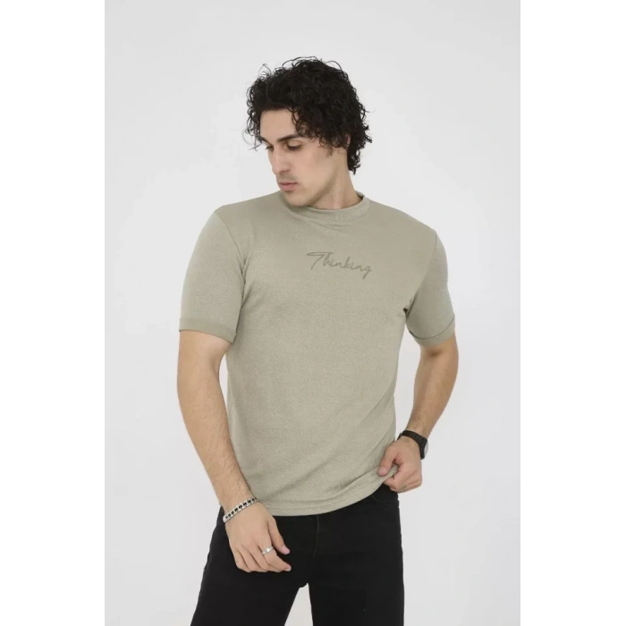 Unisex Bisiklet Yaka lim Fit Thirt Açık Yeşil