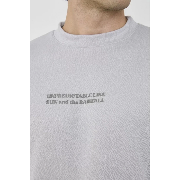 Unisex Bisiklet Yaka Slim Fit TShirt Boyalı Gri