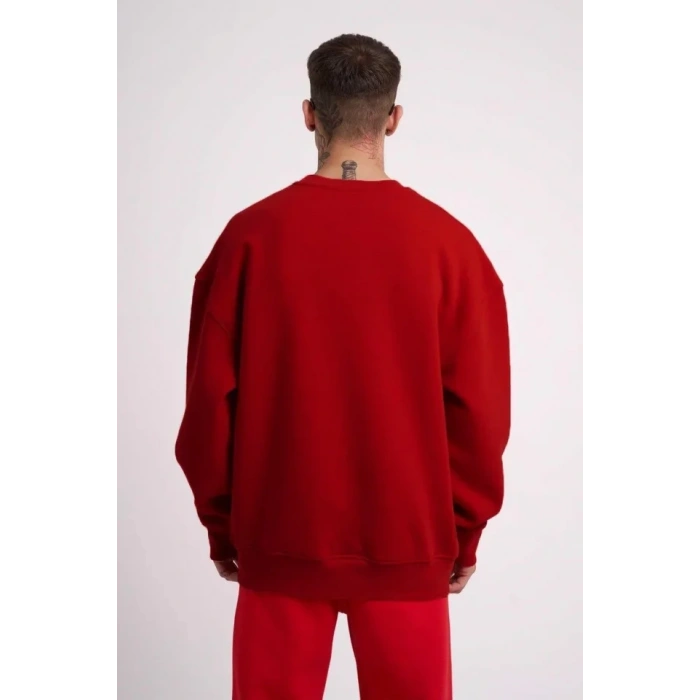 Unisex Biskilet Yaka Üç İplik weathirt  Kırmızı