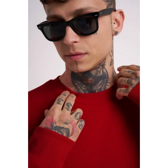 Unisex Biskilet Yaka Üç İplik weathirt  Kırmızı