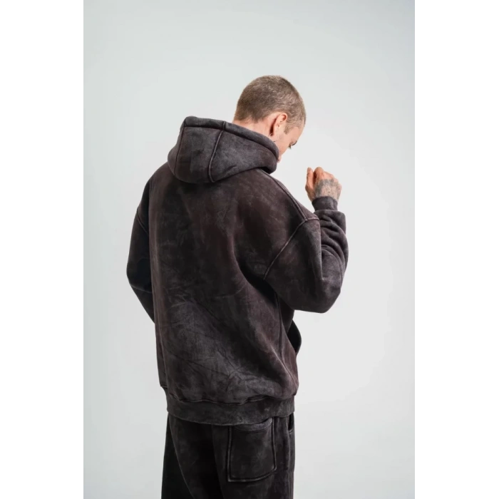 Unisex Double Oversize Kapşonlu Yıkamalı weathirt  Kahve