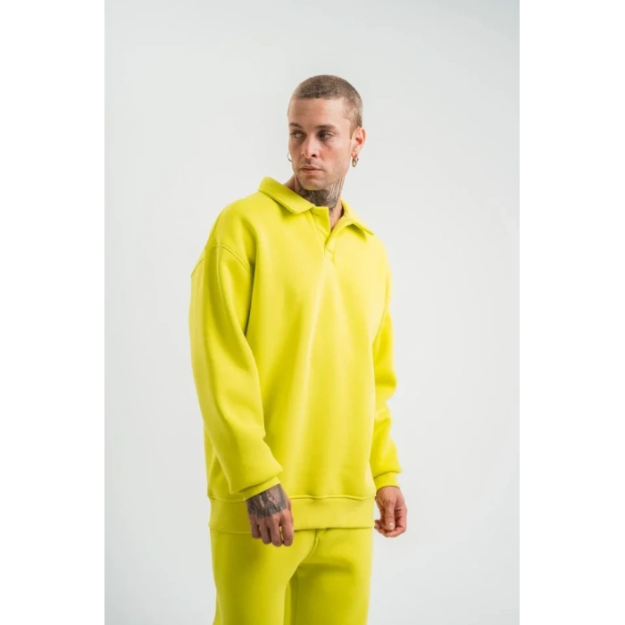 Unisex Double Oversize Patlı Yaka weathirt  arı