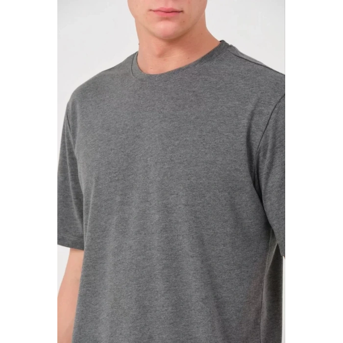 Unisex Düz Biskilet Yaka Oversize Tshirt  Füme