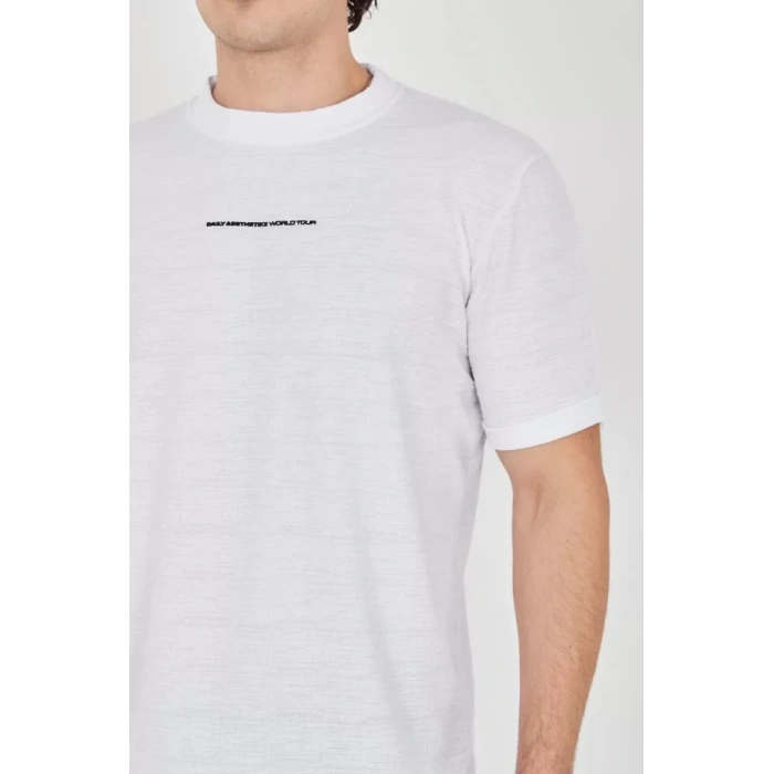 Unisex Jakar Kumaş lim Fit Thirt  Beyaz