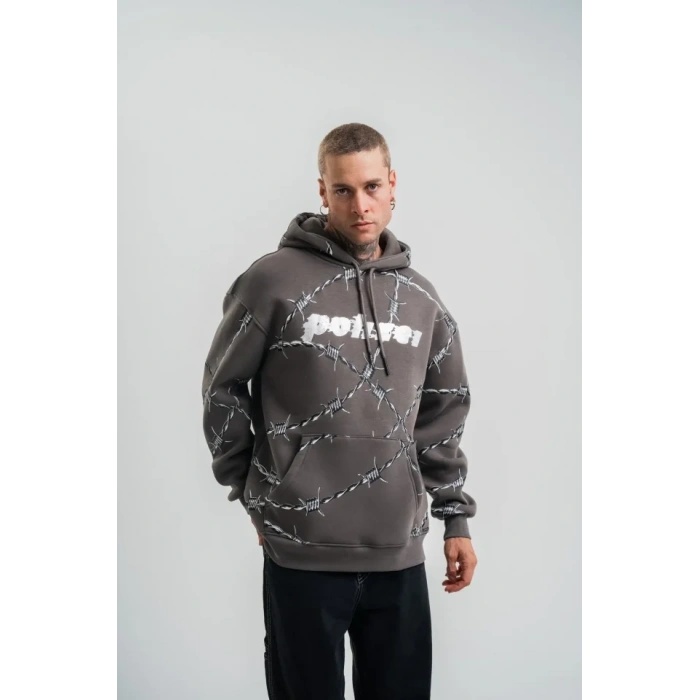 Unisex Kapşonlu Varak Ve Pano Baskılı weathirt  Füme