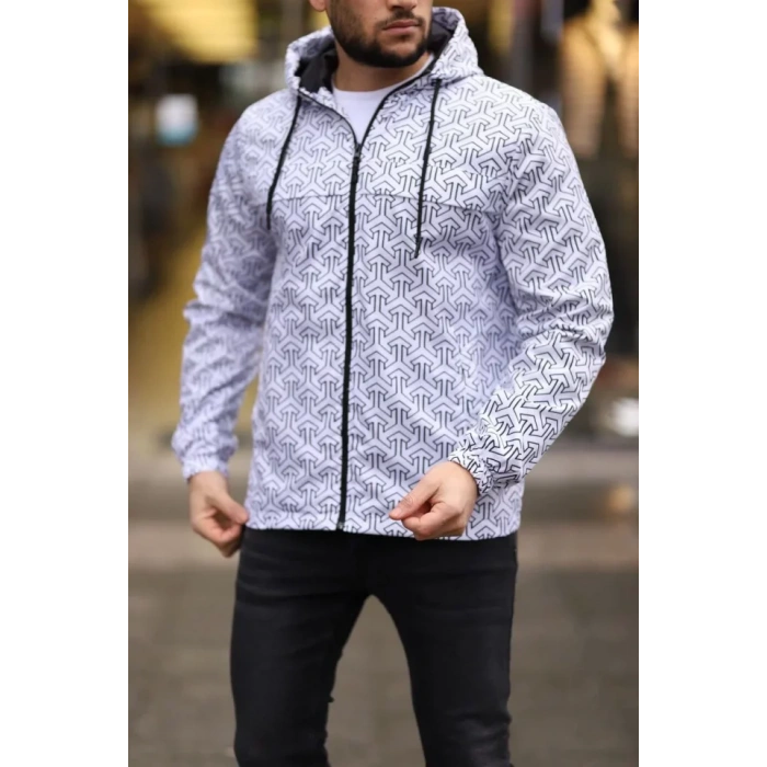 Unisex Kapüşonlu İçi Astarlı Yağmurluk  Beyaz