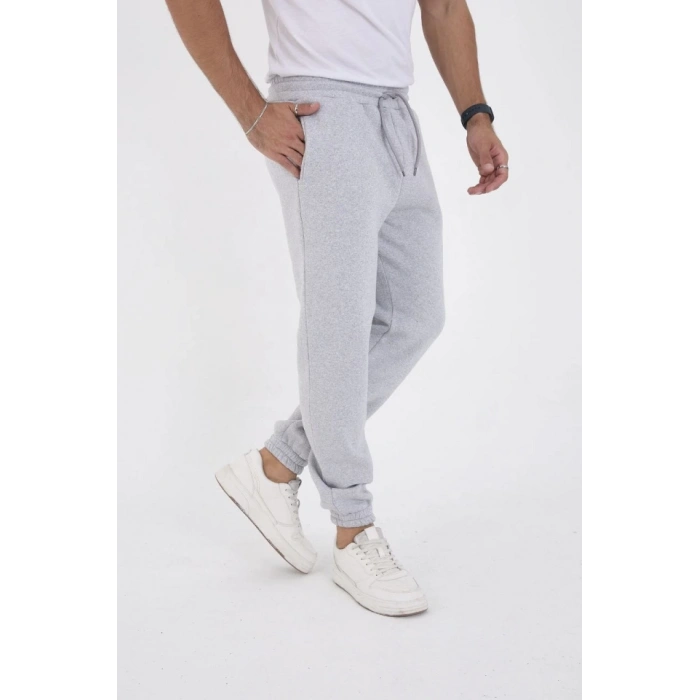 Unisex Kışlık Üç İplik astikli Eşofman Pantolon  Gri
