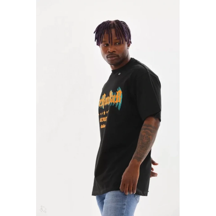 Unisex Kuşgözü Detaylı Baskılı Oversize Thirt  iyah