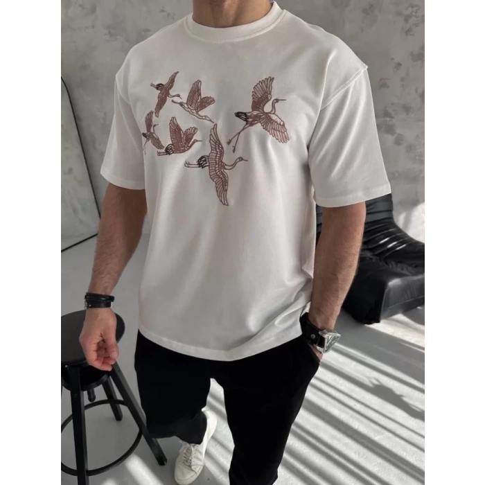 Unisex Nakış İşlemeli Thirt  Beyaz