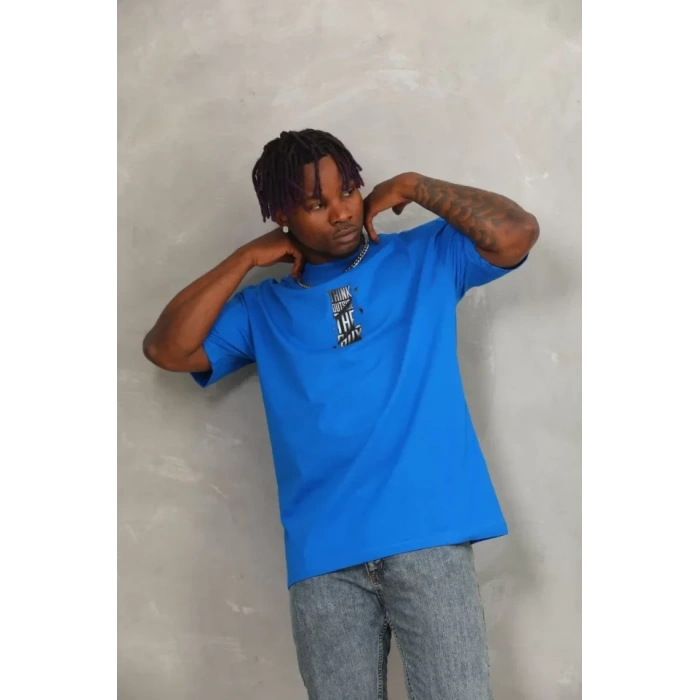 Unisex Oversize Baskılı Bisiklet Yaka Thirt  avi