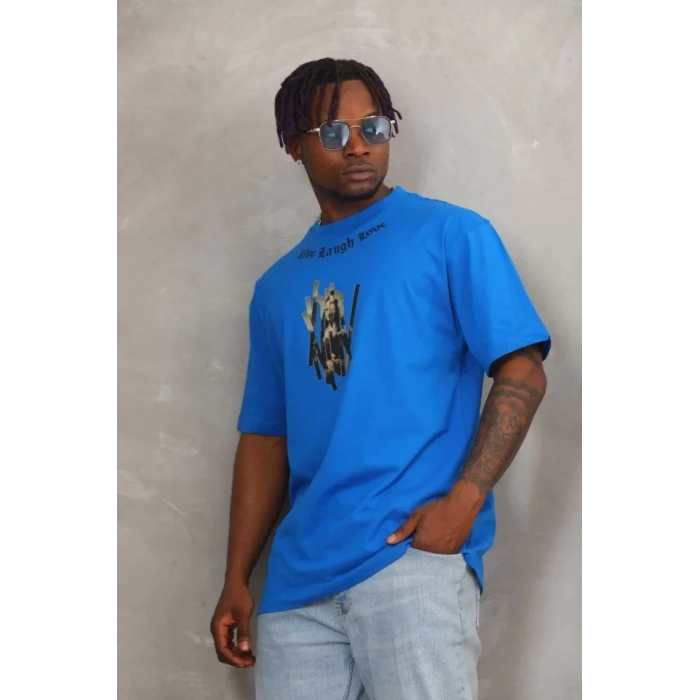 Unisex Oversize Baskılı Bisiklet Yaka Thirt  avi