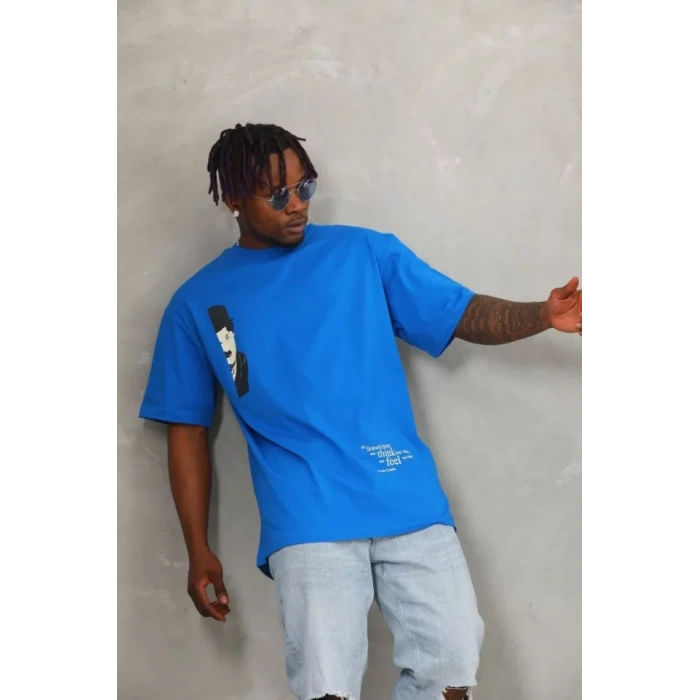 Unisex Oversize Baskılı Bisiklet Yaka Thirt  avi