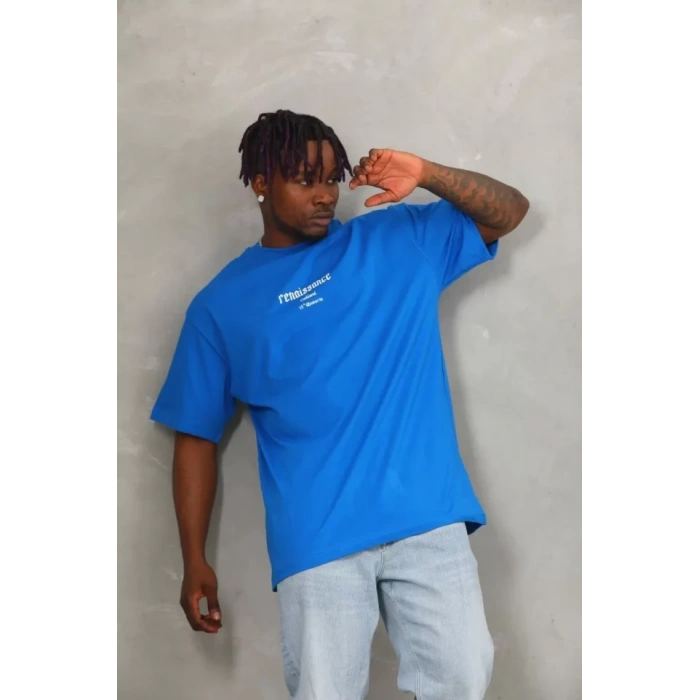 Unisex Oversize Baskılı Bisiklet Yaka Thirt  avi