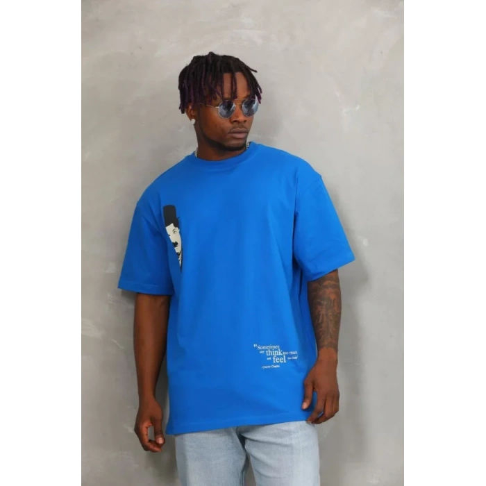 Unisex Oversize Baskılı Bisiklet Yaka Thirt  avi