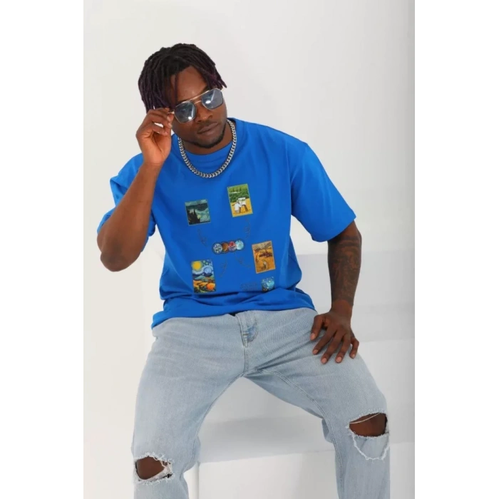 Unisex Oversize Baskılı Bisiklet Yaka Thirt  avi