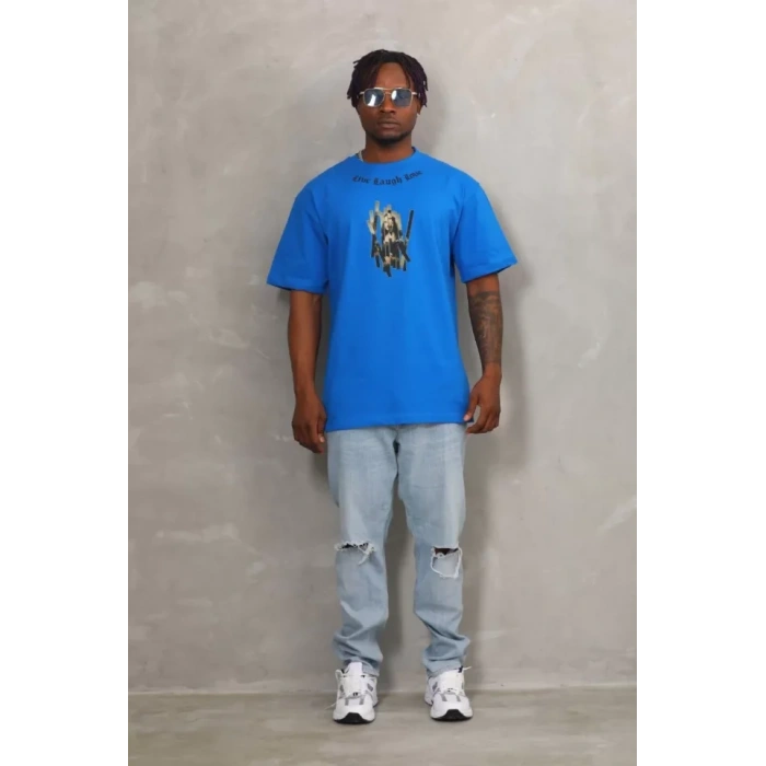 Unisex Oversize Baskılı Bisiklet Yaka Thirt  avi