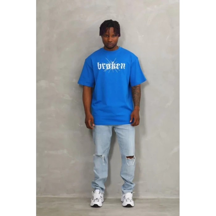 Unisex Oversize Baskılı Bisiklet Yaka Thirt  avi