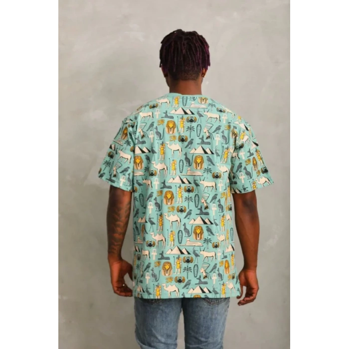 Unisex Oversize Baskılı Bisiklet Yaka Thirt  int Yeşili