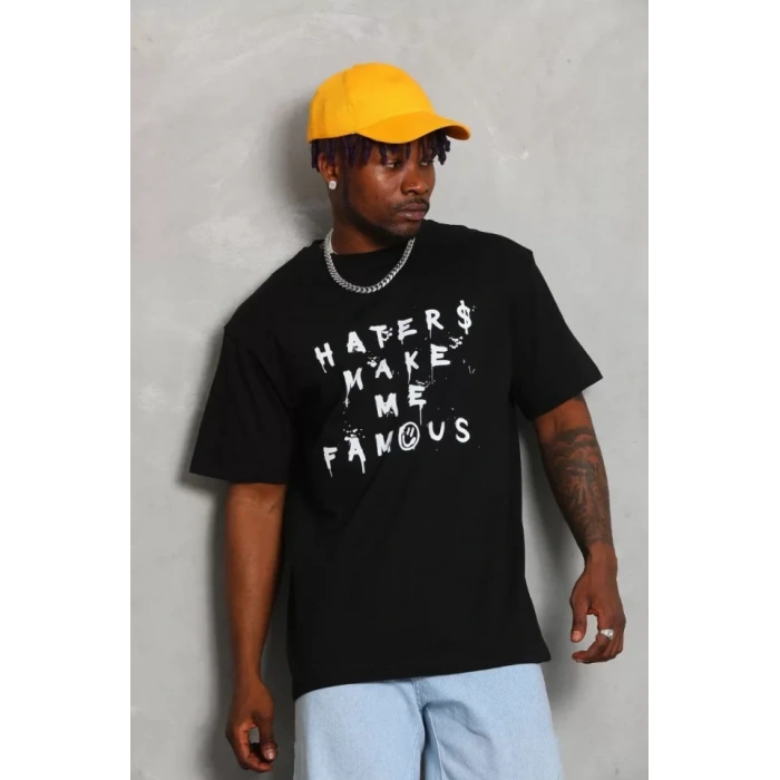 Unisex Oversize Baskılı Bisiklet Yaka Thirt  iyah