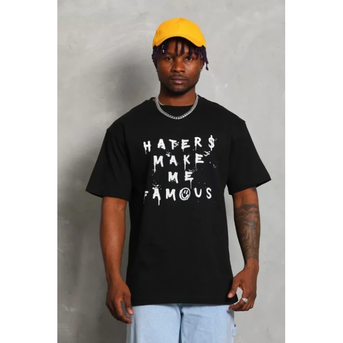 Unisex Oversize Baskılı Bisiklet Yaka Thirt  iyah