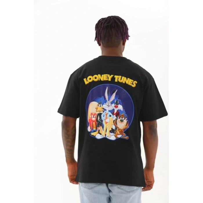 Unisex Oversize Baskılı Bisiklet Yaka Thirt  iyah