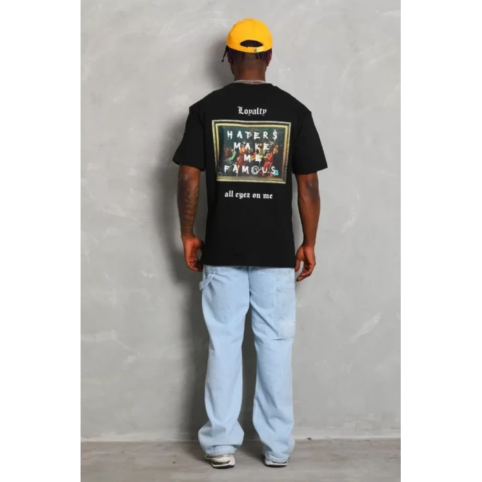 Unisex Oversize Baskılı Bisiklet Yaka Thirt  iyah