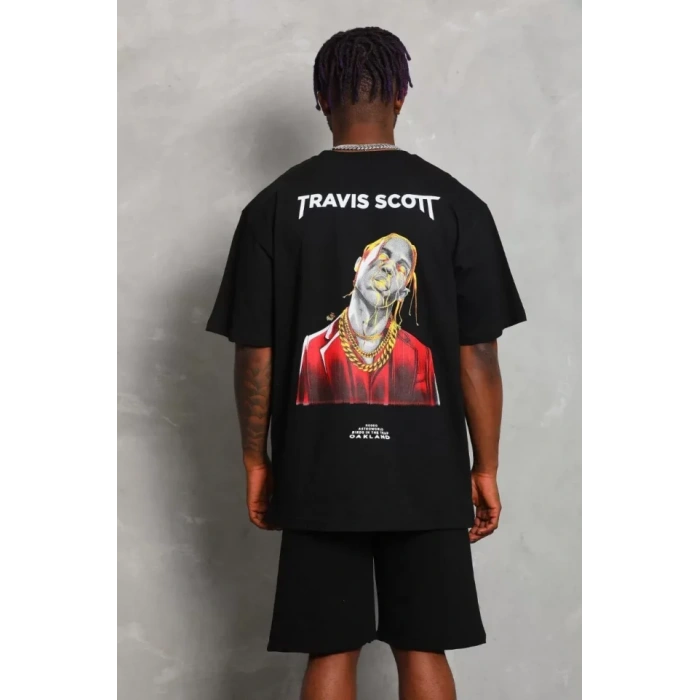 Unisex Oversize Baskılı Bisiklet Yaka Thirt  iyah