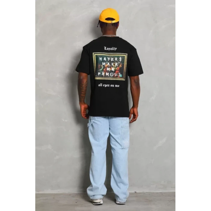 Unisex Oversize Baskılı Bisiklet Yaka Thirt  iyah